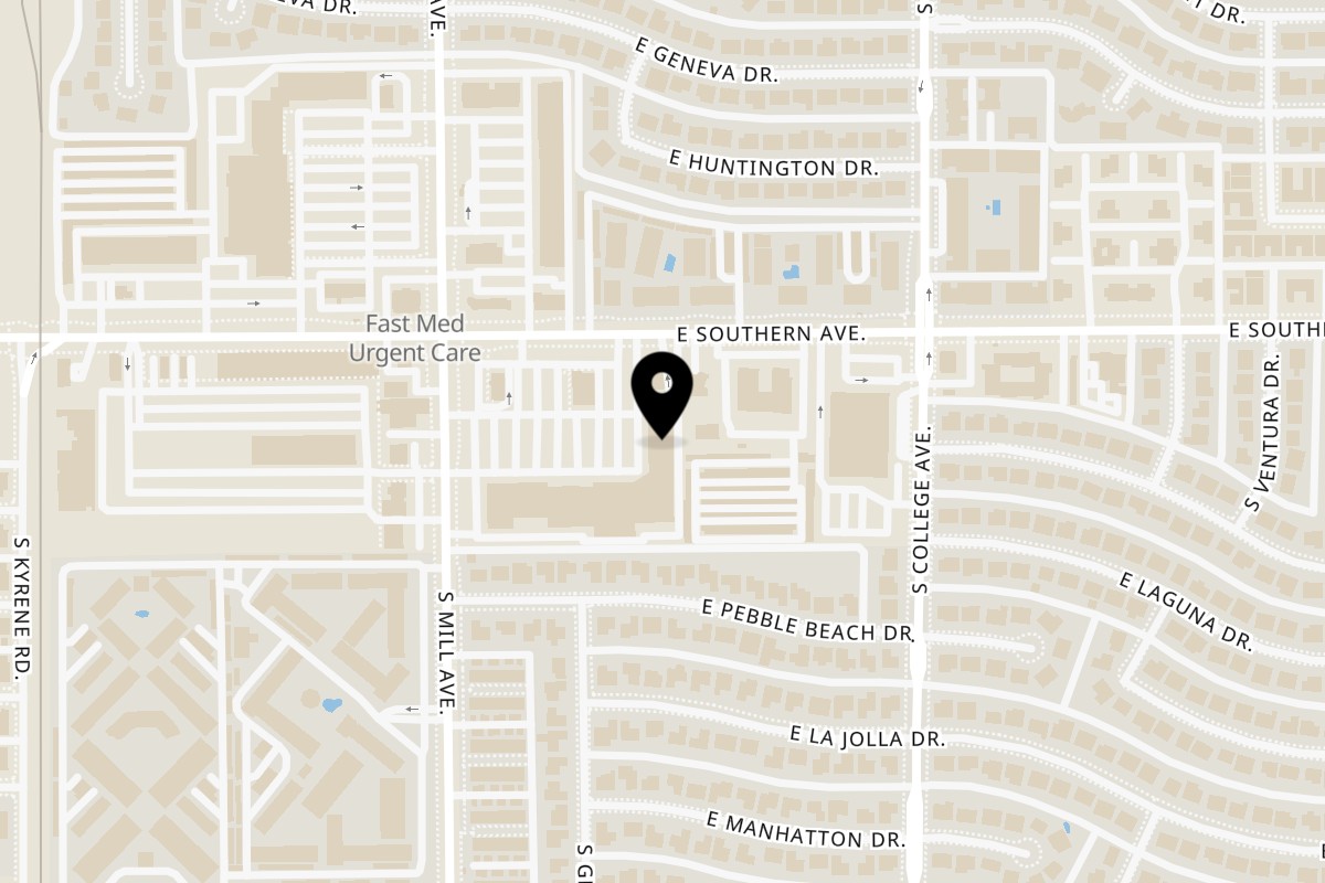 Map showing the location of Skyluxx Coffee & Salon Suites on 113 E Southern Ave in Tempe